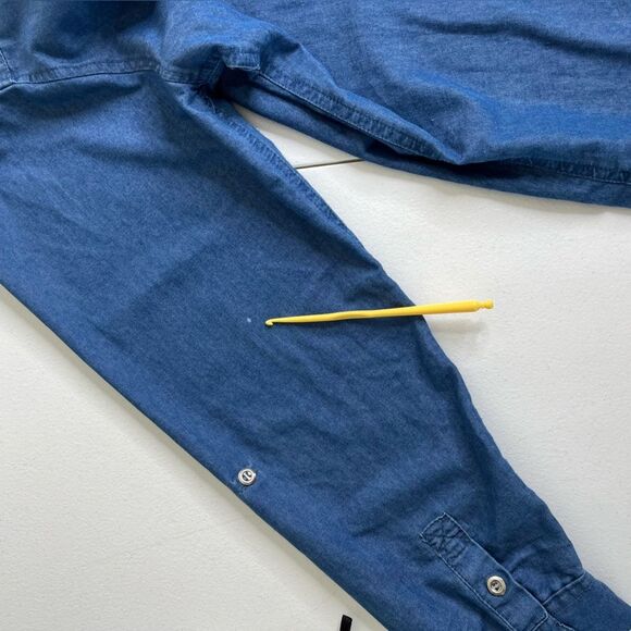 Audrey Lane Chambray Denim Popover Tunic Long Sleeve Roll Tab Cotton Women 2X - Picture 7 of 13